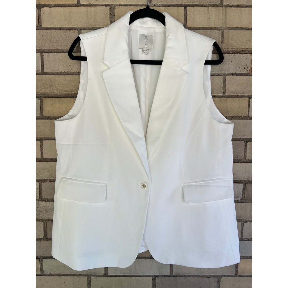 Joie White Sleeveless Blazer Vest Notched Lapel Single Button Size XL